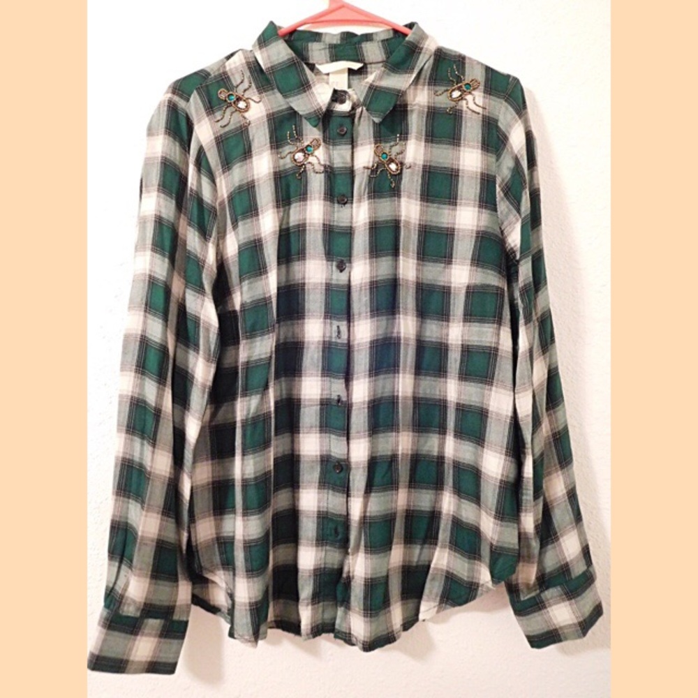 H&M Brand Button Down Shirt with Beaded Spiders
